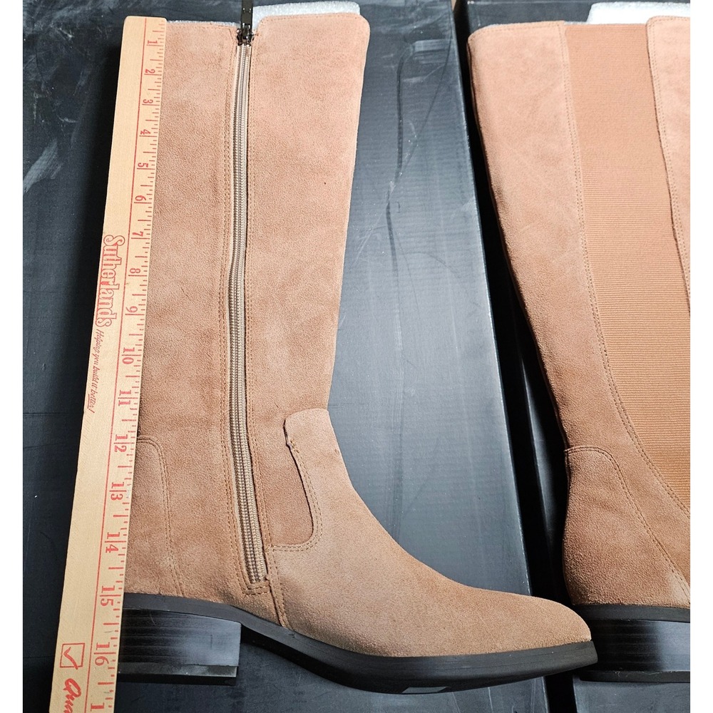H by Halston Naomi Suede Knee High‎ Boots Tan Elastic Side Zip Block Heel 5.5M - Picture 4 of 15